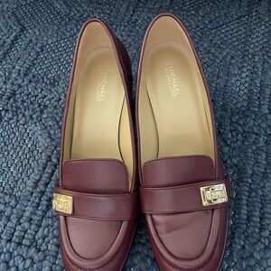 Michael Kors Women's Wine Leather Loafers with Gold Hardware